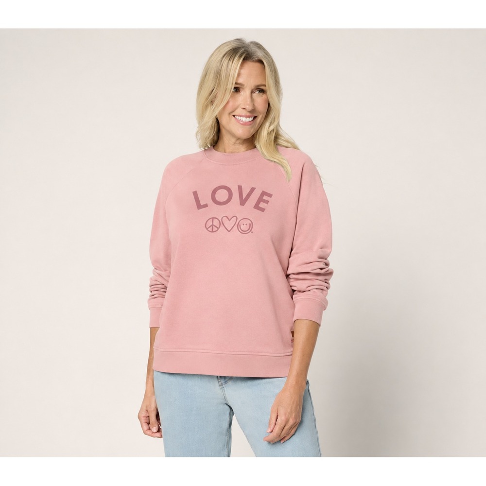 Peace Love World Crewneck Affirmation Pullover Rose Tan, Medium